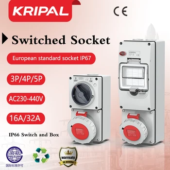 Бесплатная доставка Kripal Водонепроницаемая розетка CEE 3Pin 32a Комбинированная розетка с защитой цепи для зарядки аккумулятора