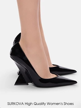 Туфли-лодочки треугольной формы на высоком каблуке С острым носком, Пикантная женская обувь, однотонные модные модельные туфли, новинка 2023 года, Женская обувь