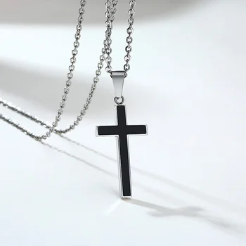 Vnox Минималистичные подвески с Крестом для мужчин, черное ожерелье из нержавеющей стали, Ювелирные изделия для Церкви с Иисусом Христом, Молитва Иисуса