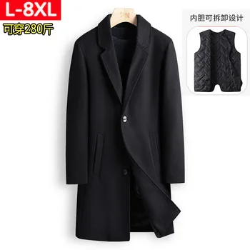 Новое поступление, Модное Супер Большое мужское зимнее двустороннее пальто высокого класса, Мужское шерстяное пальто средней длины, Большие Размеры L-6XL 7XL 8XL