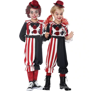 Унисекс, Детский Костюм Шута-клоуна на Хэллоуин, Карнавал, для Мальчиков и Девочек, Ужасающий Джокер, Нарядное праздничное платье
