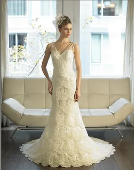 франция 2020 русалка со слоями вышитого кружева, иллюзионными рукавами, глубоким v-образным шлейфом сзади, свадебное платье на заказ, свадебные платья