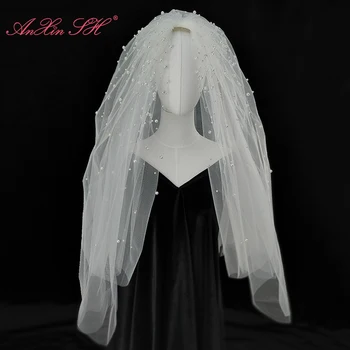 AnXin SH винтажное белое кружево французской принцессы, расшитое бисером и жемчугом, Фаты для новобрачных, вечерние, антикварное свадебное платье невесты, фата