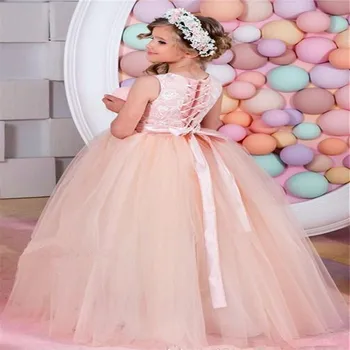 Красивые платья для девочек в цветочек, Свадебные платья для маленьких Принцесс, Простые Кружевные Платья для Причастия, Праздничные платья На День Рождения