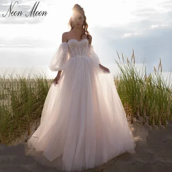 Пляжное Свадебное платье А-силуэта, Съемные Длинные Пышные рукава, Vestidos De Novia, Свадебное платье со шлейфом в горошек