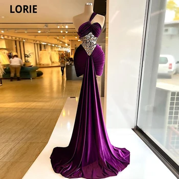 Сексуальные платья для выпускного вечера LORIE с блестящими Кристаллами, Бархатное Фиолетовое Вечернее платье без рукавов со Съемным Шлейфом с высоким воротом, Официальное праздничное платье 2021