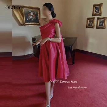 OLOEY Трапециевидные простые платья для выпускного вечера из красной Органзы, Саудовская Арабская Леди, коктейльное платье длиной до колена на одно плечо, официальное вечернее платье