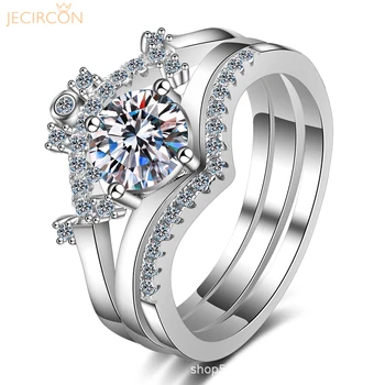 JECIRCON 0.8ct Муассанитовое кольцо для Женщин, Роскошное Обручальное кольцо с 4 Когтями, Корона 3 в 1, Имитация Бриллианта, Ювелирные изделия из Стерлингового Серебра 925 Пробы