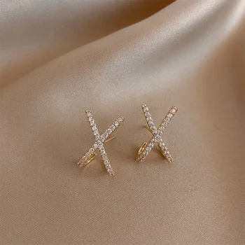 2023 Корейские Роскошные Золотые Серьги-гвоздики с крестом и буквой X для женщин на День Рождения, Модные Серьги из Циркона, ювелирные изделия оптом