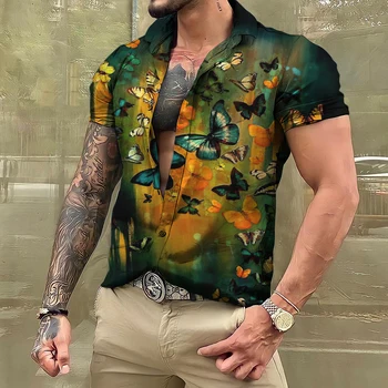 Новые Гавайские Рубашки, Мужской Топ с коротким рукавом, Графическая Одежда с бабочками, Уличная Одежда На Каждый день, Летние рубашки для отдыха Для мужчин, Топ 2023