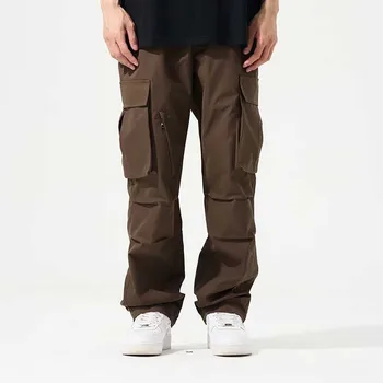 Новые модные хлопковые брюки-карго, Мужские Повседневные прямые брюки, Свободная Мешковатая Тактическая Уличная одежда с карманами