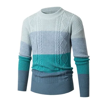 Осенне-зимний Новый Мужской свитер с круглым вырезом, Свободный пуловер в тон, подходящий по цвету