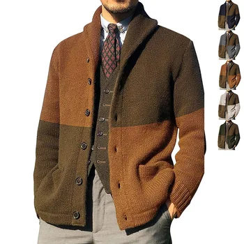 2023 Мужской свитер, кардиган, цветная пуговица, вязаное пальто с длинным рукавом, свитер, кардиган для мужчин