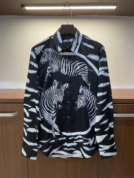 Демисезонный Хит Продаж, Шикарная мужская Высококачественная рубашка с длинными рукавами и принтом из 50% Шелка, топы C718