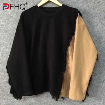 PFHQ Асимметричный Контрастный цвет, Нишевый дизайн в стиле пэчворк, Мужской вязаный пуловер, Высококачественные Топы 2023, Свитер, Модный Новый 21F1947