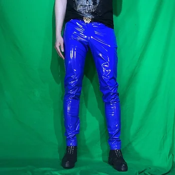 Блестящие Кожаные брюки, Сексуальные мужские костюмы DS для ночного клуба, антияркие брюки из искусственной кожи, Оригинальные весенне-летние обтягивающие брюки-стрейч 2020 г.