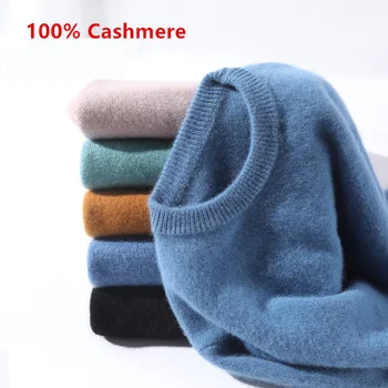 100% Кашемировый свитер, Мужской пуловер 2023, Осень-зима, Мягкий теплый Трикотаж, Домашний Джемпер, Трикотажные свитера