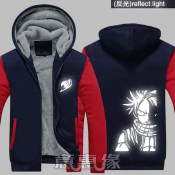 Новые зимние куртки и пальто с капюшоном Fairy Tail аниме Нацу отражают свет, толстые мужские толстовки на молнии с капюшоном
