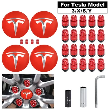 Алюминий Для Tesla 20 шт. Колесные Гайки С Центральным Колпачком Комплект С Колпачками Клапанов шин для Tesla Модель 3 Y S X 2022 Новый Стиль Ступицы Шины