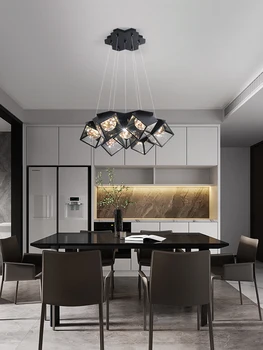 Черно-белая современная светодиодная люстра Для гостиной, кабинета, Регулируемых внутренних ламп, Геометрического светильника в фойе
