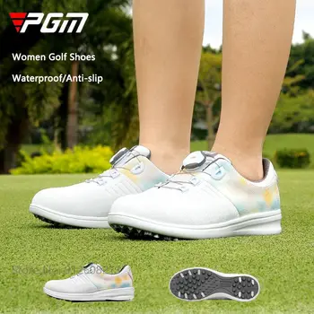 PGM Красочные Спортивные кроссовки для гольфа для женщин, Ультралегкая Водонепроницаемая Обувь для гольфа, Женская Обувь с быстрой Шнуровкой, Противоскользящая Обувь с шипами