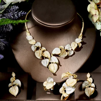 Модные Эксклюзивные Ювелирные изделия из Дубайской золотой пластины CZ Pave 3 Позолоченных Женских ювелирных набора bijoux femme N-1738
