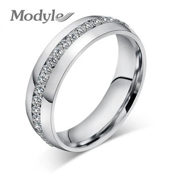 Modyle Модный Свадебный дизайн, Изысканное кольцо с кубическим цирконием из нержавеющей стали, инкрустированное для женщин