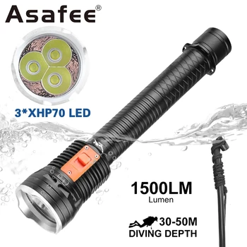 Asafee Strong Light XHP70 Светодиодный фонарик для Дайвинга 2500LM Подводный яркий восьмиблочный Водонепроницаемый фонарь для подводного плавания с батареей 26650