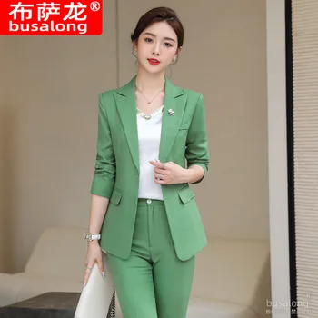Зеленый пиджак, женский костюм 2023, осенне-зимний новый Маленький костюм профессионального пошива высокого класса, женская официальная одежда, комбинезон