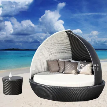 Откидывающаяся кровать из ротанга для отдыха в саду, диван-кровать из ротанга, водонепроницаемый солнцезащитный крем, открытый бассейн, вилла на берегу моря