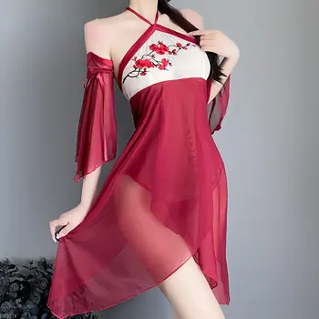 Костюм Hanfu сексуальное женское белье сексуальная перспектива висящее платье с вышивкой в виде цветка сливы костюм с длинным рукавом платье в китайском стиле 고대의상