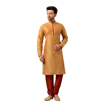 Традиционная одежда Для мужчин, Шелковая Курта, Пижамный комплект Kurta, Этническое индийское платье