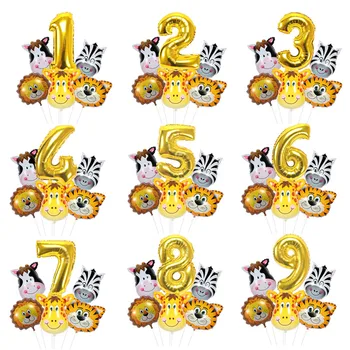 16-дюймовый Набор воздушных шаров с головами животных, мини-лев, Тигр, Зебра, жираф, Глобусы, 32-дюймовый воздушный шар с цифрами, украшение для детского дня рождения