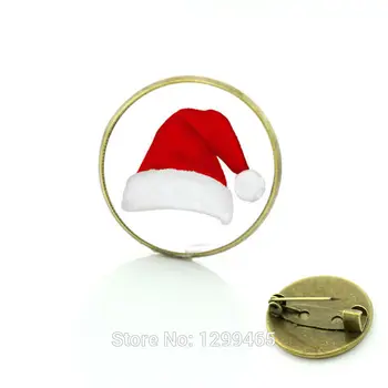 Рождественская шляпа Санта-Клауса, броши, булавки, ювелирные изделия для мужчин и женщин, Рождественский подарок для ребенка, стеклянный кабошон, купольная булавка C11