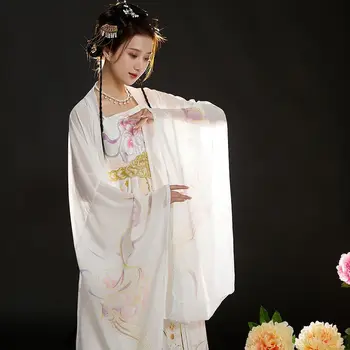 Древнекитайский традиционный Hanfu для женщин, Весенняя вышивка, позолота, Белая юбка-Чебула, костюмы, 3 шт., полный комплект