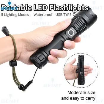 Портативные светодиодные фонари, USB-Аккумуляторная лампа, фонарик с Регулируемым Фокусным расстоянием, Аварийный фонарик для кемпинга на открытом воздухе