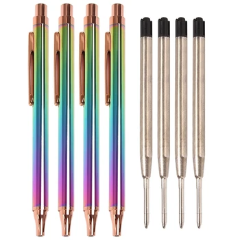 Выдвижные Шариковые Ручки, Роскошная Металлическая Ручка Rainbow Click С Черными Чернилами 1,0 Мм Для Настольных Офисных Аксессуаров