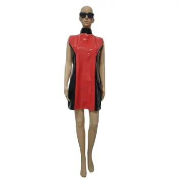 Новый цвет, черное красное комбинированное прямое платье без рукавов, Женский комбинезон из искусственной кожи из ПВХ, боди, Костюмы для Косплея, Клубная одежда