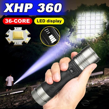 Супер яркий XHP360 Высокой мощности перезаряжаемый светодиодный фонарик 18650 Аккумуляторный фонарь Кемпинг Охота Водонепроницаемый тактический фонарик