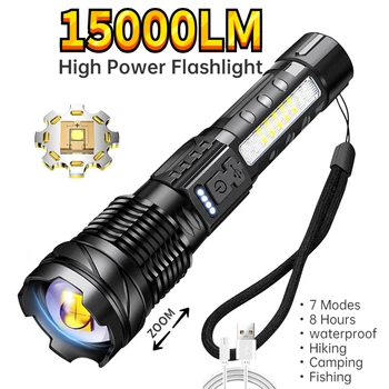 Открытый Портативный сильный фонарик USB Зарядка Освещение 2600 мАч Белый лазерный фонарик с COB рабочей лампой для рыбалки и кемпинга