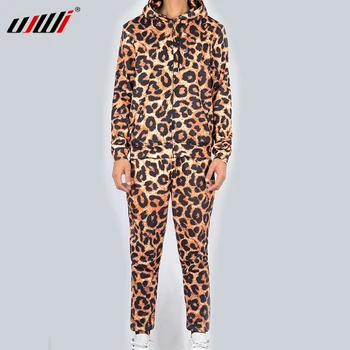 UJWI Зимняя леопардовая модная толстовка с 3D принтом и штаны, Мужская Одежда для пары, Забавная дышащая толстовка для фитнеса + брюки, комбинированный костюм