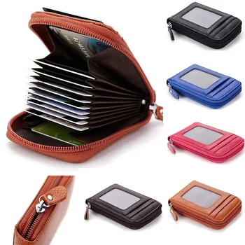 Новый Винтажный мужской кошелек из натуральной кожи, держатель для кредитных карт, RFID-блокировка, молния, Мешочек для денег, защитный чехол для карт, карманный чехол