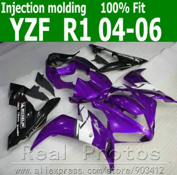 100% Комплект обтекателей для литья под давлением YAMAHA R1 2004 2005 2006 белый фиолетовый черный комплект мотоциклетных обтекателей YZF R1 04- 06 JL4