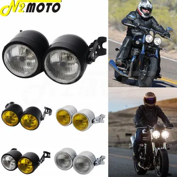 Черный мотоцикл Cafe Racer Ретро Двойной держатель фары Вилка Двойная головная лампа для Harley Dyna Bobber Dual Sport Dirt Bikes