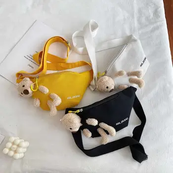 Летняя женская нагрудная сумка, Корейская милая маленькая сумка, Желтый Мишка, милая поясная сумка, Японская холщовая сумка-мессенджер в стиле Харадзюку, Женская сумка-мессенджер