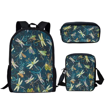 Градиентный дизайн в виде Стрекозы, Рюкзак Большой емкости, сумка-мессенджер с принтом насекомых, Студенческая сумка для учебников Большой емкости, пенал
