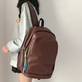 Продвинутый ретро-рюкзак с простой текстурой из мягкой кожи, компьютерный рюкзак большой емкости для мужчин, старшеклассников, студентов колледжа, женщин, sc