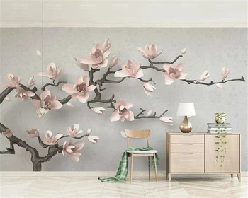 beibehang, модные классические стереофонические обои, золотые ветви, белые цветы, 3D рельефный фон для телевизора