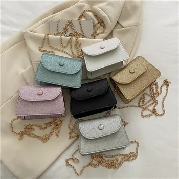 Модные блестящие сумки, Женская Маленькая Дизайнерская сумка на плечо, Вечерний Клатч, Женская цепочка, чистый цвет, Мини-кошелек, сумочка
