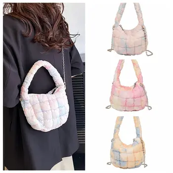 Решетчатая облачная сумка с милой стеганой завязкой, окрашенная сумка через плечо, сумочка для Девочки